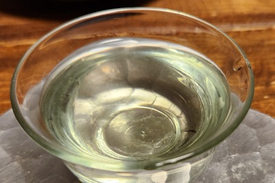 おちょこにいれた純米無濾過生原酒